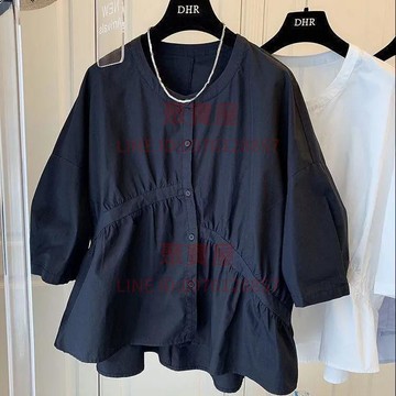 娃娃衫襯衫設計感韓版寬松不對稱褶皺拼接上衣時尚百搭春夏新款【聚寶屋】