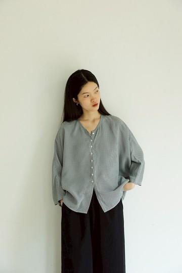 日本進口小格紋醋酸蝙蝠衫