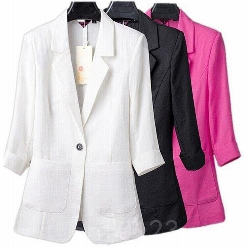 サマージャケットレディーステーラードジャケットブレザー7分袖ショート丈スリム無地薄手ol通勤リネンジャケット綿麻トップス春夏 通販 Lineポイント最大get Lineショッピング