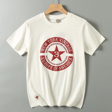 外貿工廠出口尾貨夏季復古五角星圖案短袖t恤男潮牌純棉體恤上衣