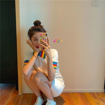 白色polo領針織連衣裙女裝夏季新款小個子短款桔梗法式初戀小白裙