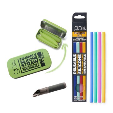 珍奶吸管(青檸綠)+切口器(灰)+4入矽膠吸管