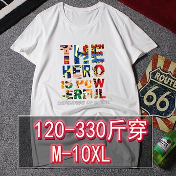 夏季男士短袖T恤加肥加大碼青少年高中生胖子寬松棉半袖體恤300潮