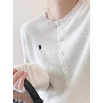 春秋白色羊毛針織開衫女裝高級感軟糯內搭打底衫毛衣韓系短款上衣