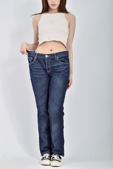 (2XL) bobson jeans丹寧牛仔質感棉質低腰素面藍色長褲