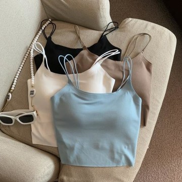 Jade Closet直營店推薦~純欲風辣妹無痕修身有胸墊吊帶短背心女夏