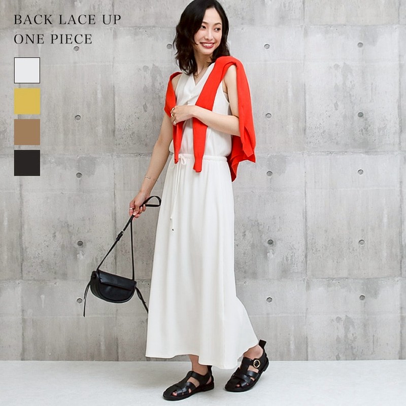 可愛く楽ちんバックレースアップワンピース レディース ワンピース きれいめ ノースリーブ 通販 Lineポイント最大1 0 Get Lineショッピング