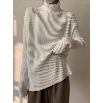 2025新款秋冬高領大碼寬松慵懶風毛衣保暖內搭打底純色針織衫上衣