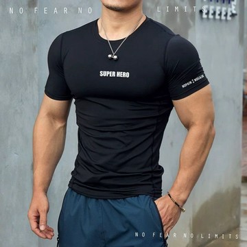 夏季新款健身服男短袖緊身衣高彈速乾吸汗透氣戶外運動教練服 Z0206