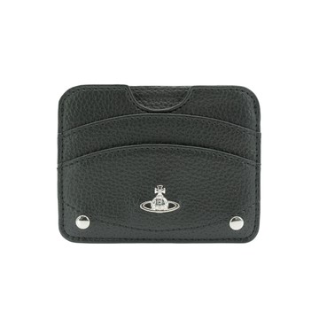 Vivienne Westwood 荔枝皮星球銀logo單面三卡卡夾(黑)