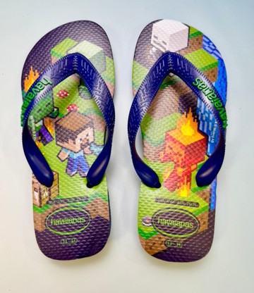 havaianas 哈瓦士 巴西人字拖 女款/兒童款 Minecraft 麥塊藍 涼鞋 拖鞋 夾腳拖 海灘鞋【南風百貨】
