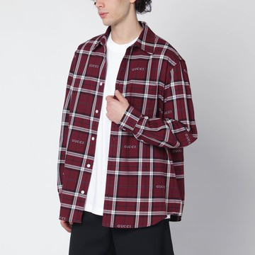 Burgundy cotton jacquard tartan shirt