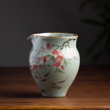 青花釉下彩純手繪桃花公道杯全手工陶瓷茶杯分茶器茶具高檔大號