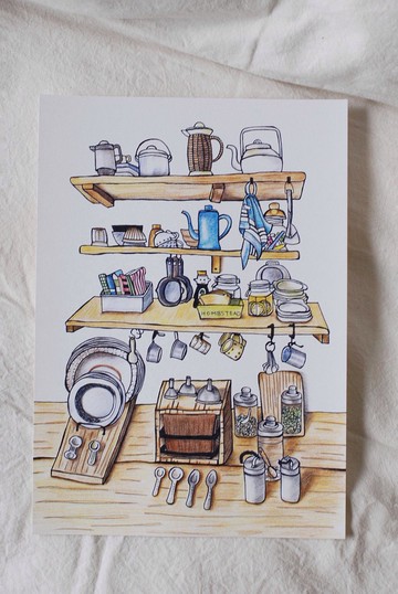 Silver-Yang 手繪明信片|| 印刷插畫系列。喜歡的廚房風景