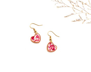 【 花 緋月 】赤紅愛心款 乾燥花系列 (可改耳夾)