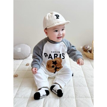 春秋裝嬰兒連體衣超洋氣衛衣純棉復古爬服男寶寶休閑潮范外出哈衣