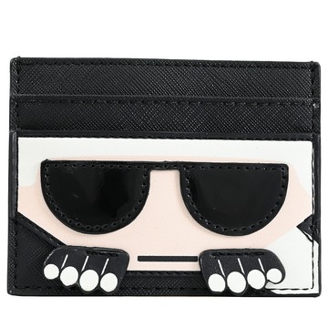 KARL LAGERFELD 卡爾 公仔防刮拼接信用卡名片夾.黑