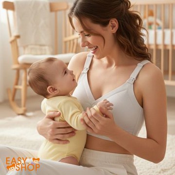 EASY SHOP-全罩式前扣無鋼圈哺乳內衣-煙灰色