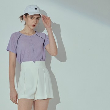 【MASTINA】配色爬線透膚拉克蘭短袖上衣 深藍 紫 (魅力商品)