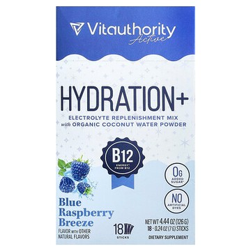 Vitauthority, Active，Hydration+，藍樹莓味，18 條，每條 0.24 盎司（7 克）