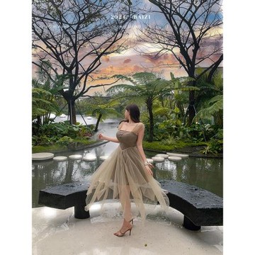 周白子 辛德瑞拉 夏季度假風穿搭絕美小眾設計感微胖薄紗女連衣裙