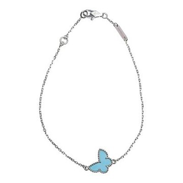 Van Cleef & Arpels 經典Sweet Alhambra 18K白金蝴蝶墜飾手鍊(天藍色/銀色)