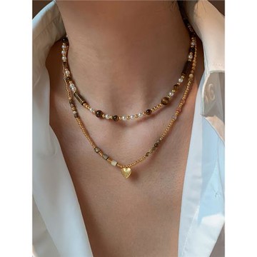 天然虎眼石愛心串珠項鏈女秋冬配飾品輕奢高級感美拉德長款毛衣鏈