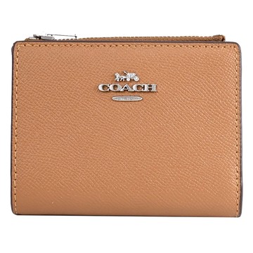 COACH CR983 經典馬車LOGO扣式零錢短夾.淺咖
