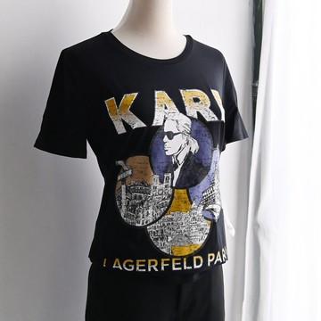 KARL LAGERFELD 卡爾 老佛爺巴黎地標印花棉質短T恤.黑