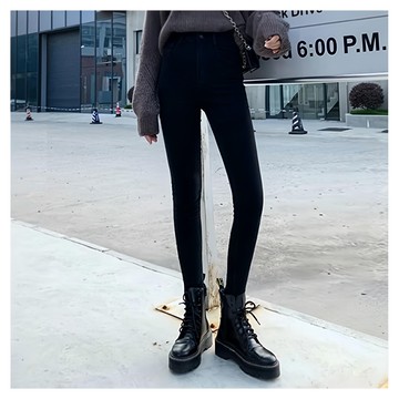 高腰彈力貼身牛仔褲  S 26腰  黑色