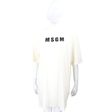 MSGM 黑字母鵝黃色短袖長版TEE 洋裝