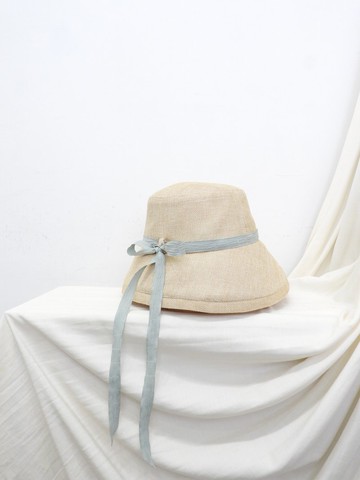 透氣鐘型綁繩大帽-奶茶色