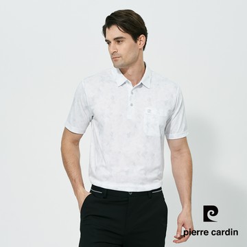 【pierre cardin 皮爾卡登】男款 吸濕排汗印花襯衫領短袖polo衫-白色 (5257211-90)