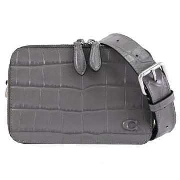 COACH CHARTER 鱷魚壓紋皮革雙層拉鍊斜背包(灰)