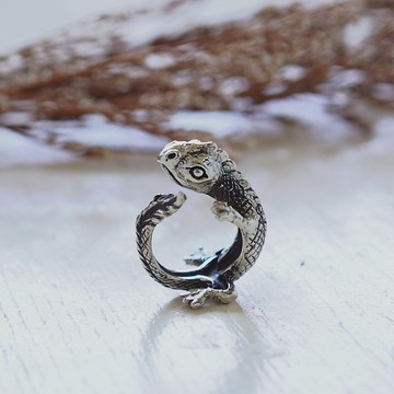壁虎变色龙纯银戒指动物女人