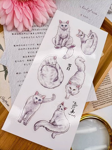 5K067_五口美 _雪白貓_white feather cat C/轉印貼紙