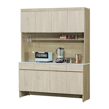 文創集 瑞歐雙色5.3尺仿石紋高餐櫃組合-160x40x199cm免組