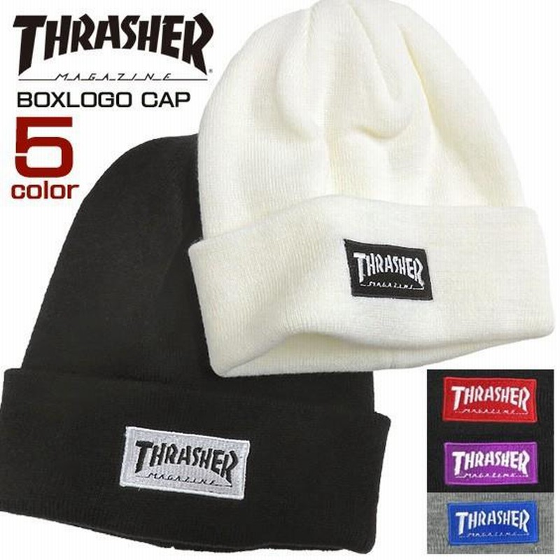 THRASHER ニット帽 ボックスロゴ刺繍 ニットキャップ