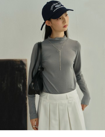 俏皮柔軟羊毛高領內搭長T(灰色)-女
