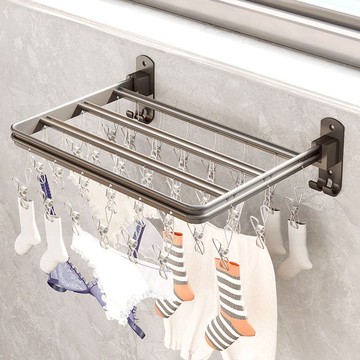 免打孔陽臺折疊衣架旋轉曬襪子架夾壁掛內衣收納架晾衣架墻上固定