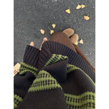 韓系條紋毛衣女秋冬松弛感休閑寬松慵懶風高級感軟糯內搭針織上衣