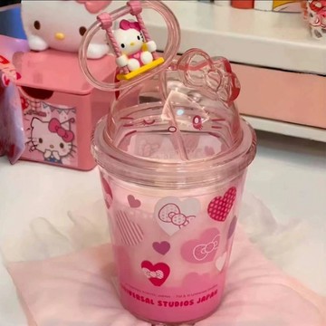Kitty水杯🎀 會蕩秋千KT凱蒂貓水杯大容量可愛凱蒂貓少女送女友兒童加厚超萌