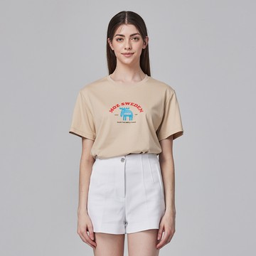 moz瑞典 美式休閒駝鹿 舒適柔棉 100%純棉短T-伯爵奶茶(亞洲版)女款