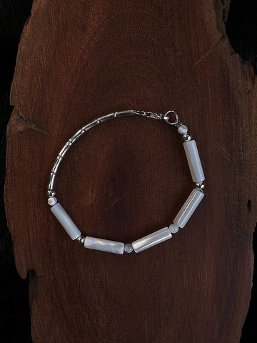 東方四季竹節 生長初時 天然貝殼珠x925銀 原創手作小眾串珠 手鏈