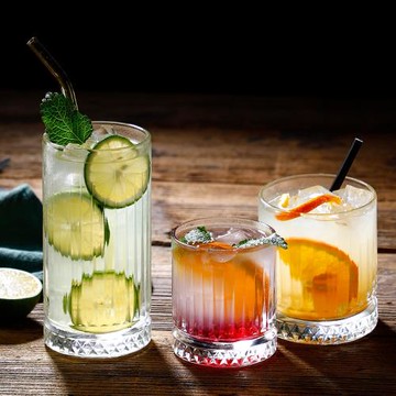 日式條紋玻璃杯子啤酒杯茶杯透明簡約耐熱大容量牛奶冷飲果汁杯女