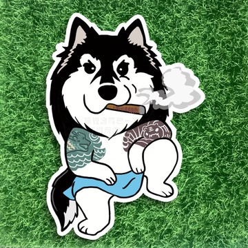 狐狸逗尾巴 防水貼紙 黑道系列 梗梗哈士奇阿拉斯加出沒 防曬防水貼紙 車貼 安全帽 行李箱 露營貼