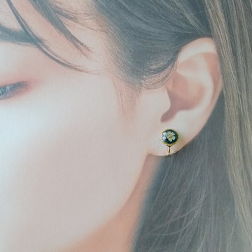 復古風乾燥花單顆耳環 - 綠色 (日本花材)