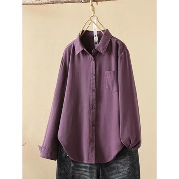 2025春秋季新款文藝斜紋磨毛長袖休閑純棉百搭打底寬松純色襯衣