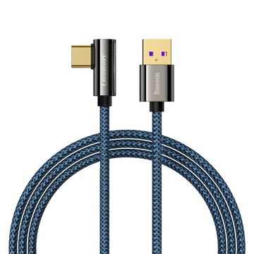Baseus 倍思 傳說系列 彎頭Type-C快充數據線 USB to Type-C 66W 鋅合金+尼龍編織線  2m  藍色  1條