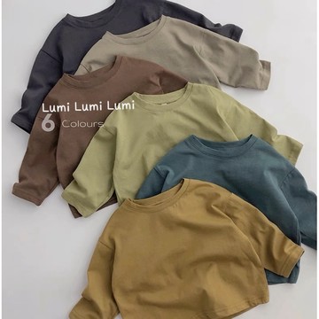 現貨 Lumi小鹿米 🍄🍄 莫蘭迪色系 舒適百搭棉t 春秋 兒童薄款長袖上衣 A78 兒童長袖上衣 男童長袖 女童長袖